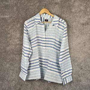 Untuckit Shirt Womens 16 Vietti Blue Stripe Button Up Long Sleeve Linen Top